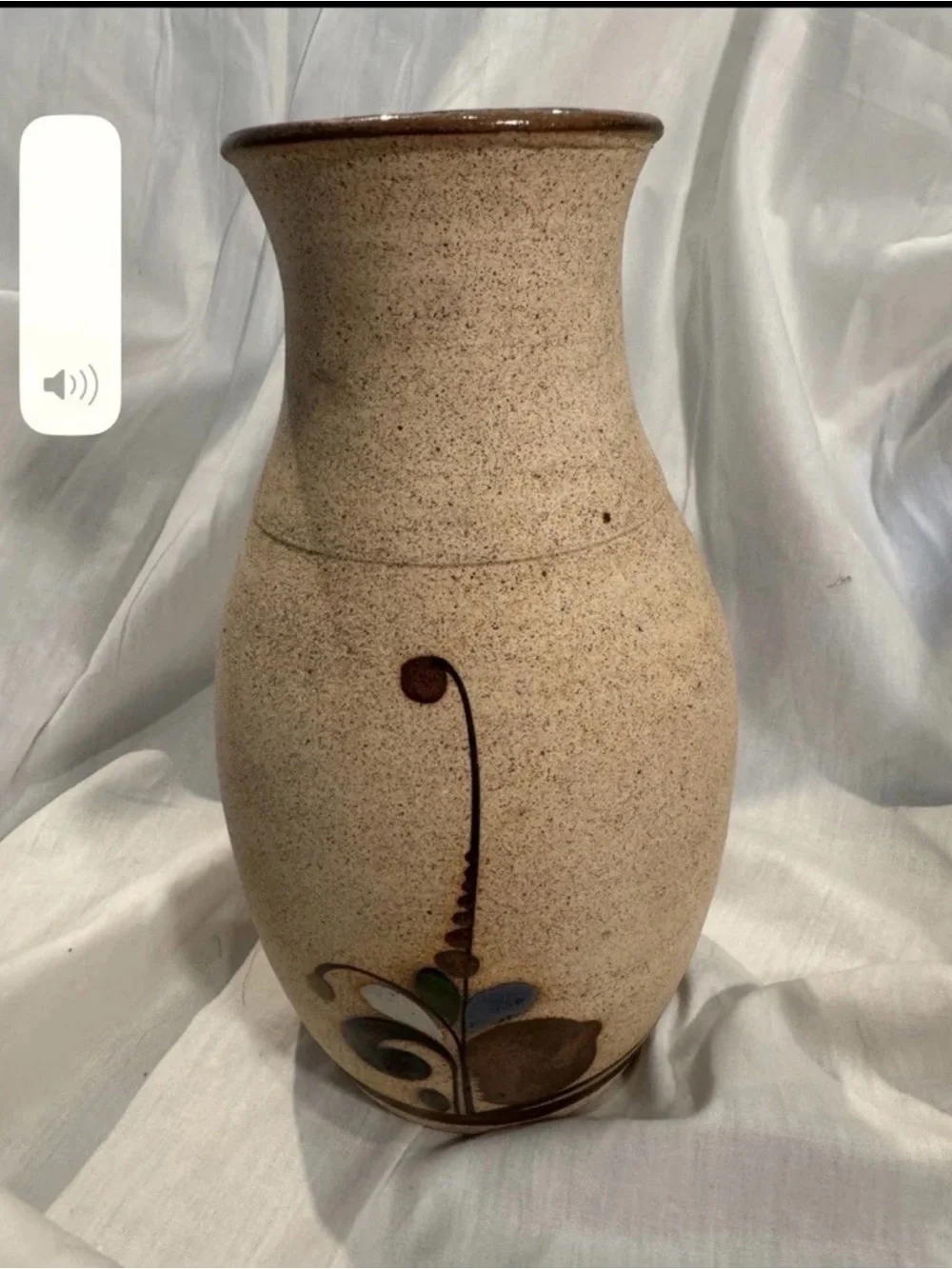 Tonala Handmade Pottery Mexican Blue Bird/Floral Flower Vase Signed.  Almost 9”